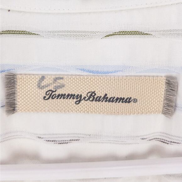 Tommy Bahama Silk Blend Buton Down Men's Medium White with Geometric Blue Green - Picture 3 of 12